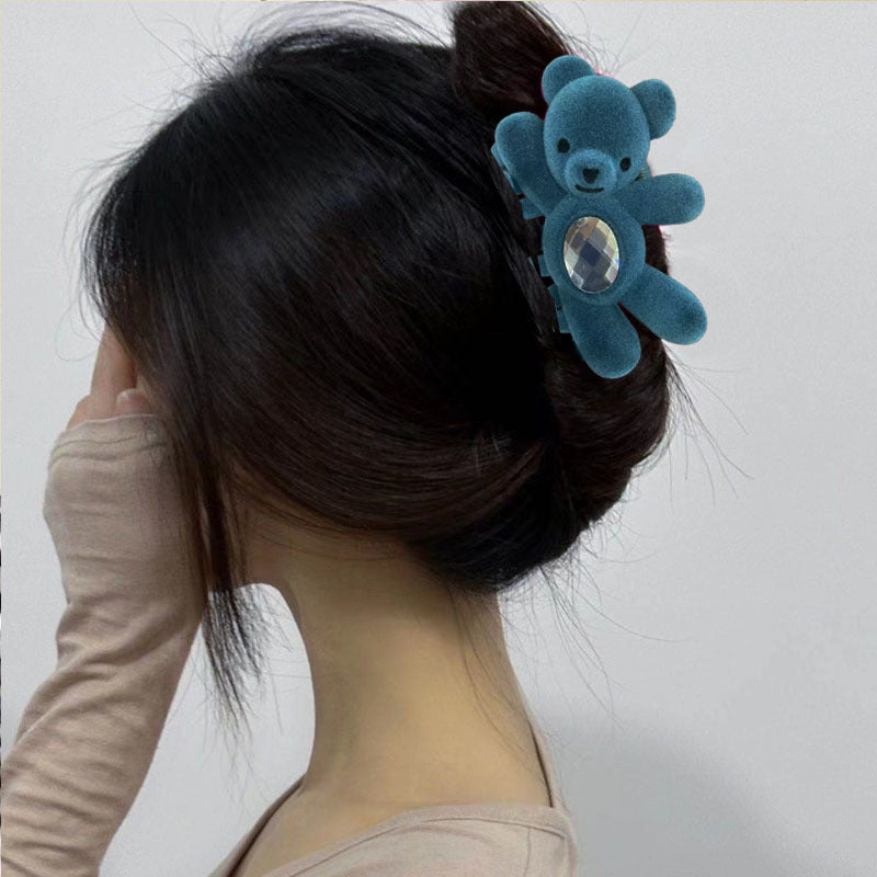 Wholesale Autumn and Winter Super Cute Flocking Waving Bear Rhinestone Disc Hair Shark Clip Valentine's Day Hair Accessories